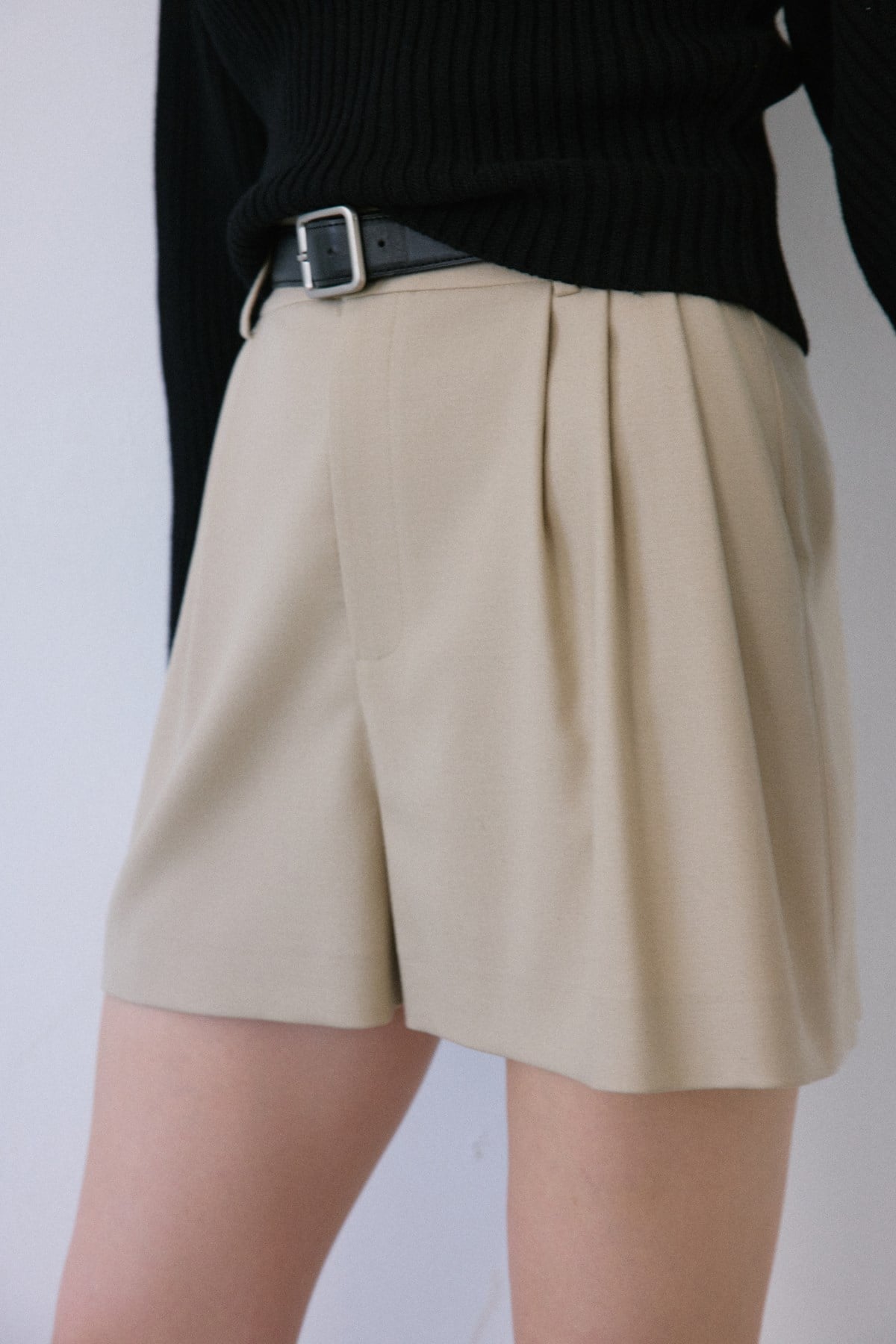 High Waist Pleat Detail Shorts