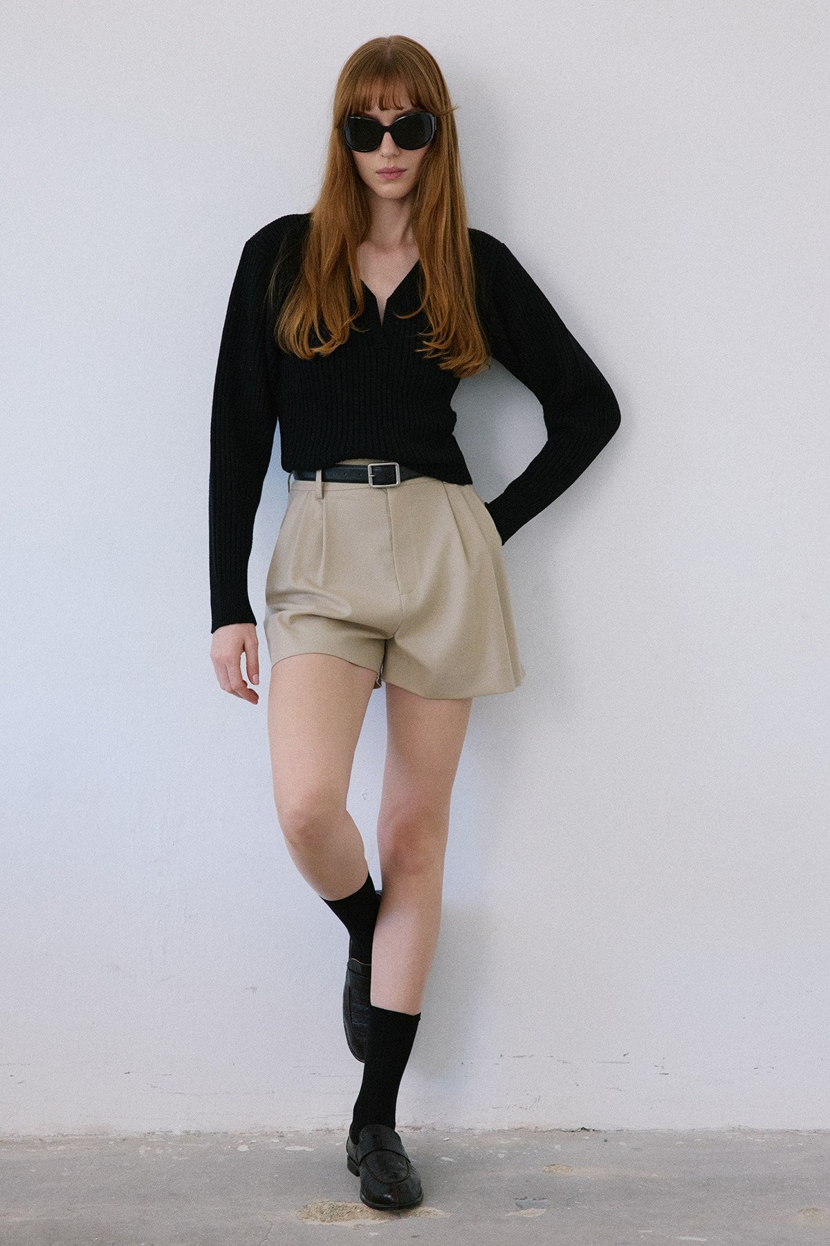 High Waist Pleat Detail Shorts