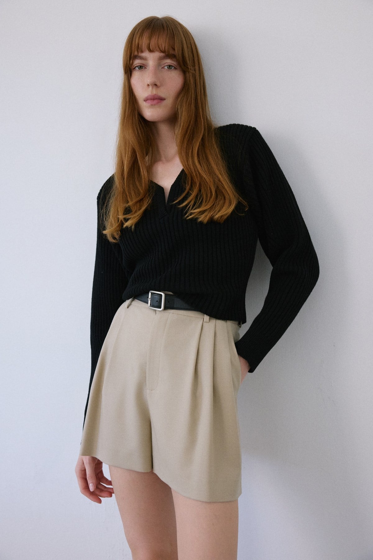 High Waist Pleat Detail Shorts