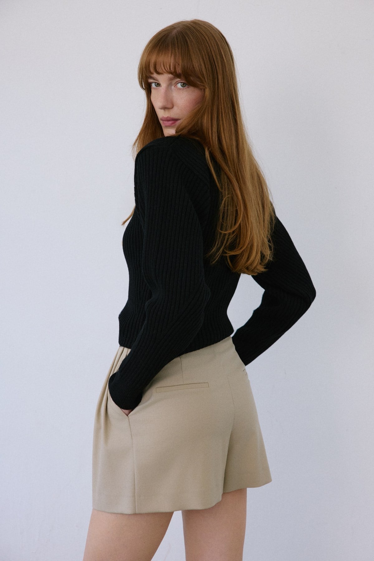 High Waist Pleat Detail Shorts