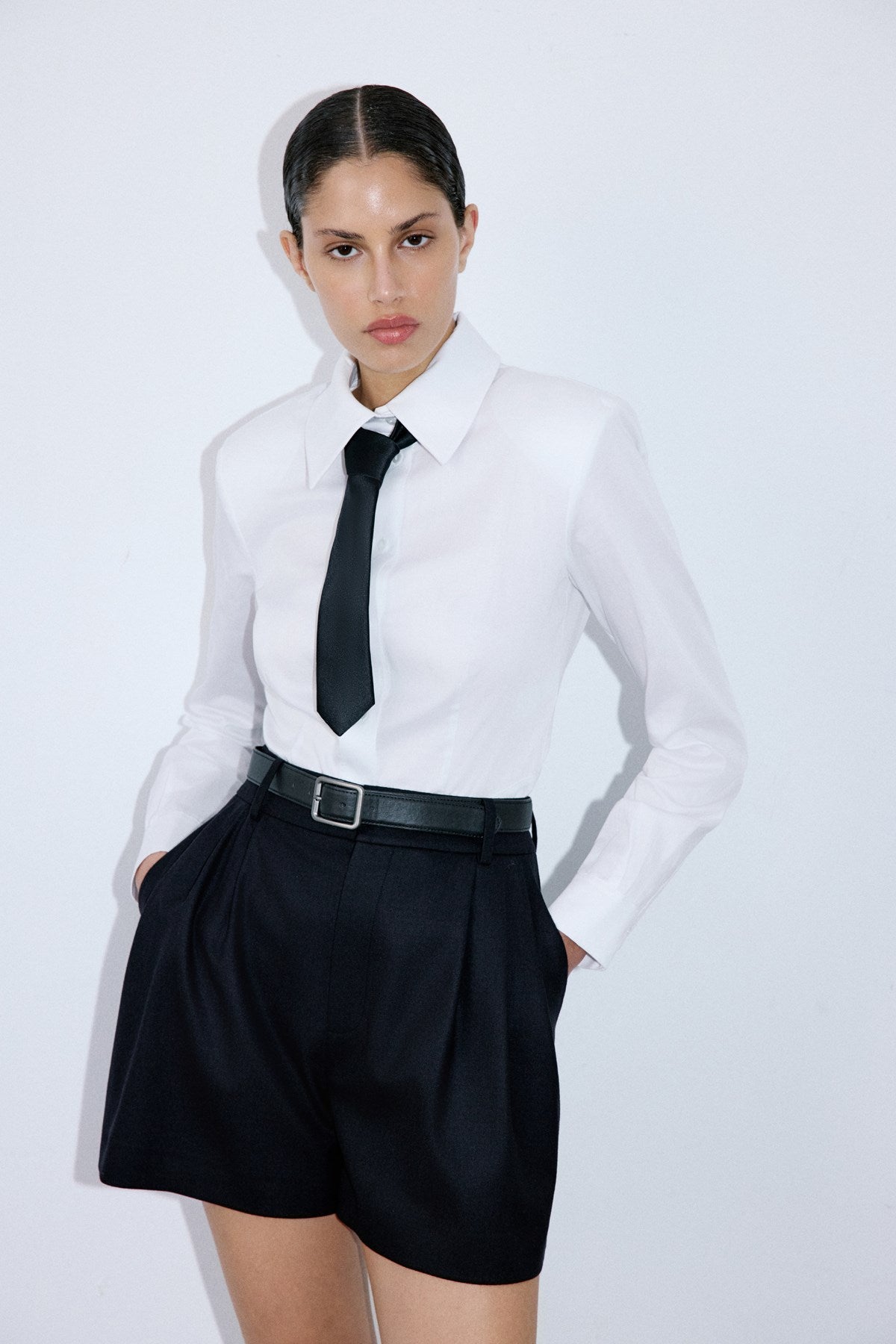 High Waist Pleat Detail Shorts