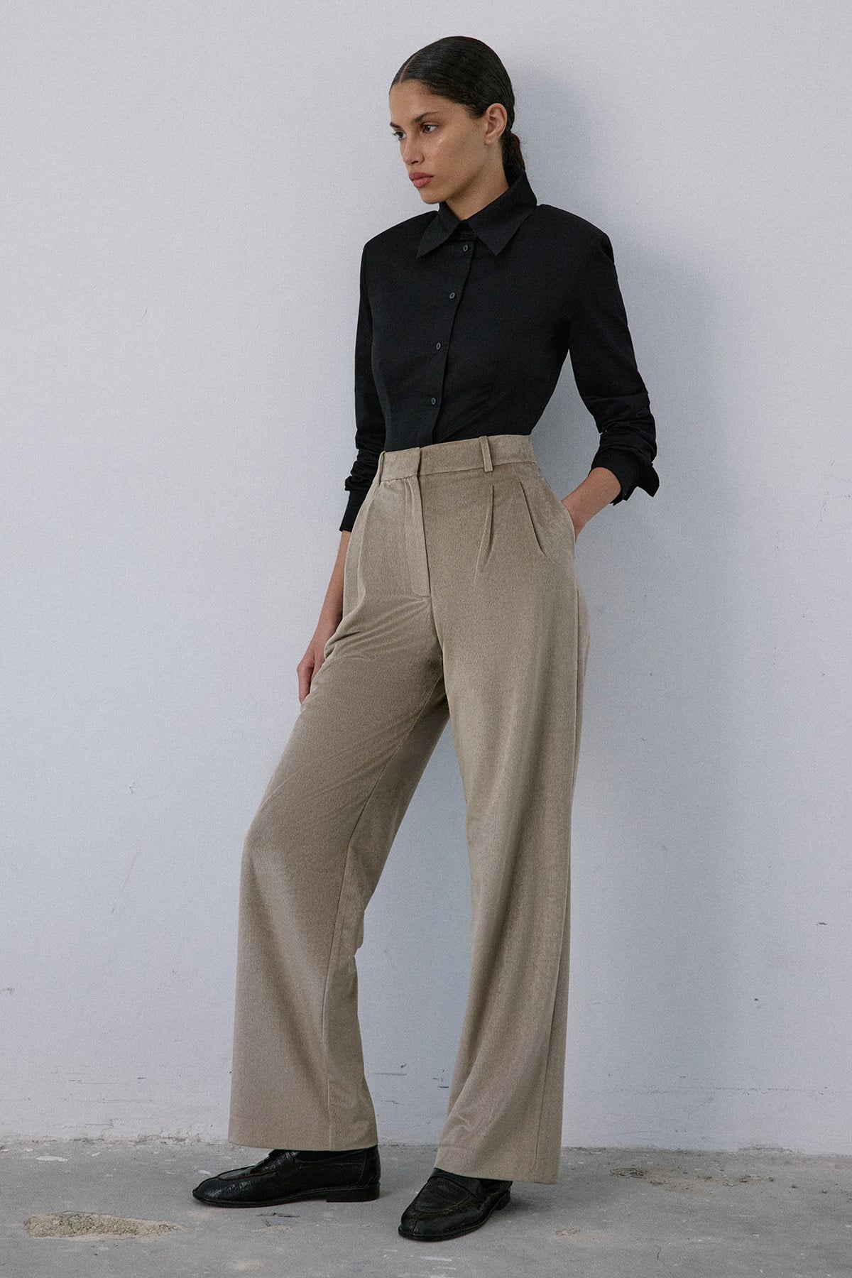 High Waist Velvet Wide Leg Trousers