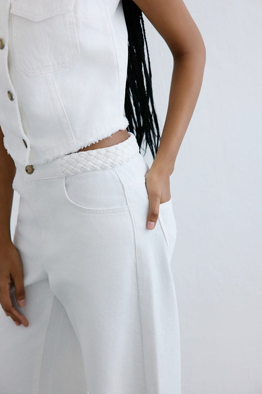 High Waist Wide Leg Denim Trousers