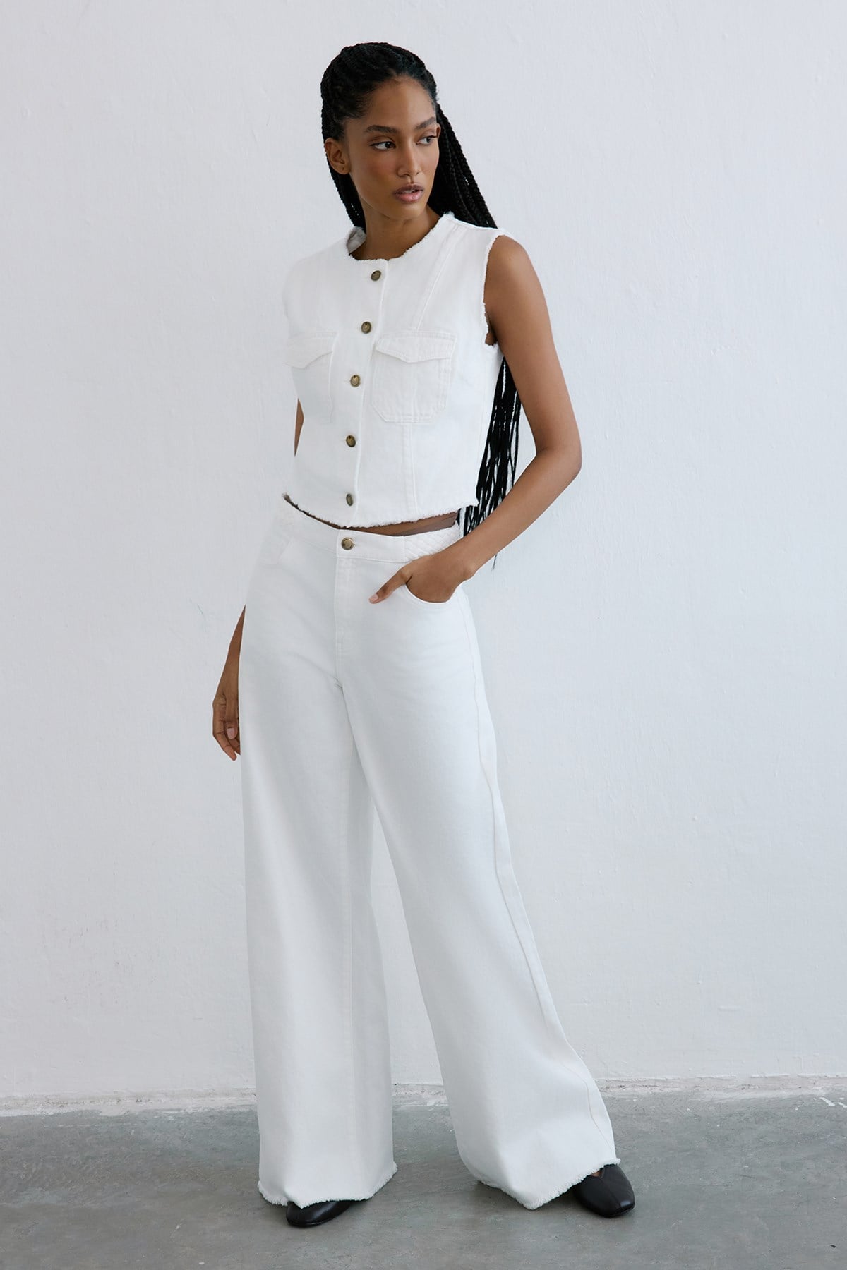 High Waist Wide Leg Denim Trousers