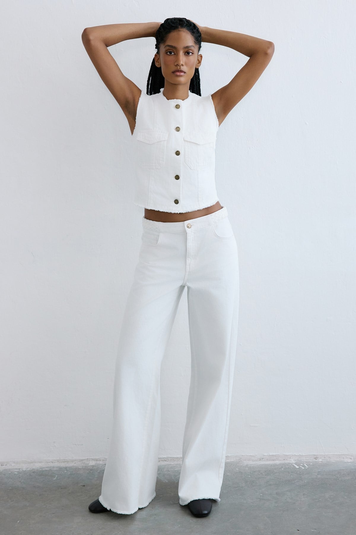 High Waist Wide Leg Denim Trousers