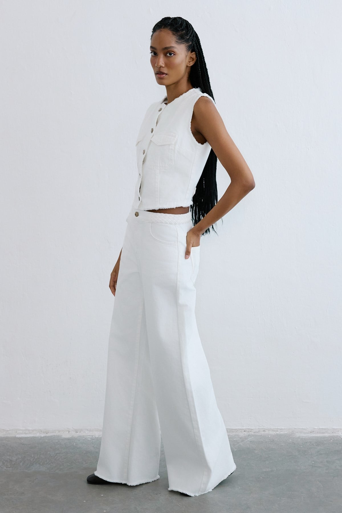 High Waist Wide Leg Denim Trousers