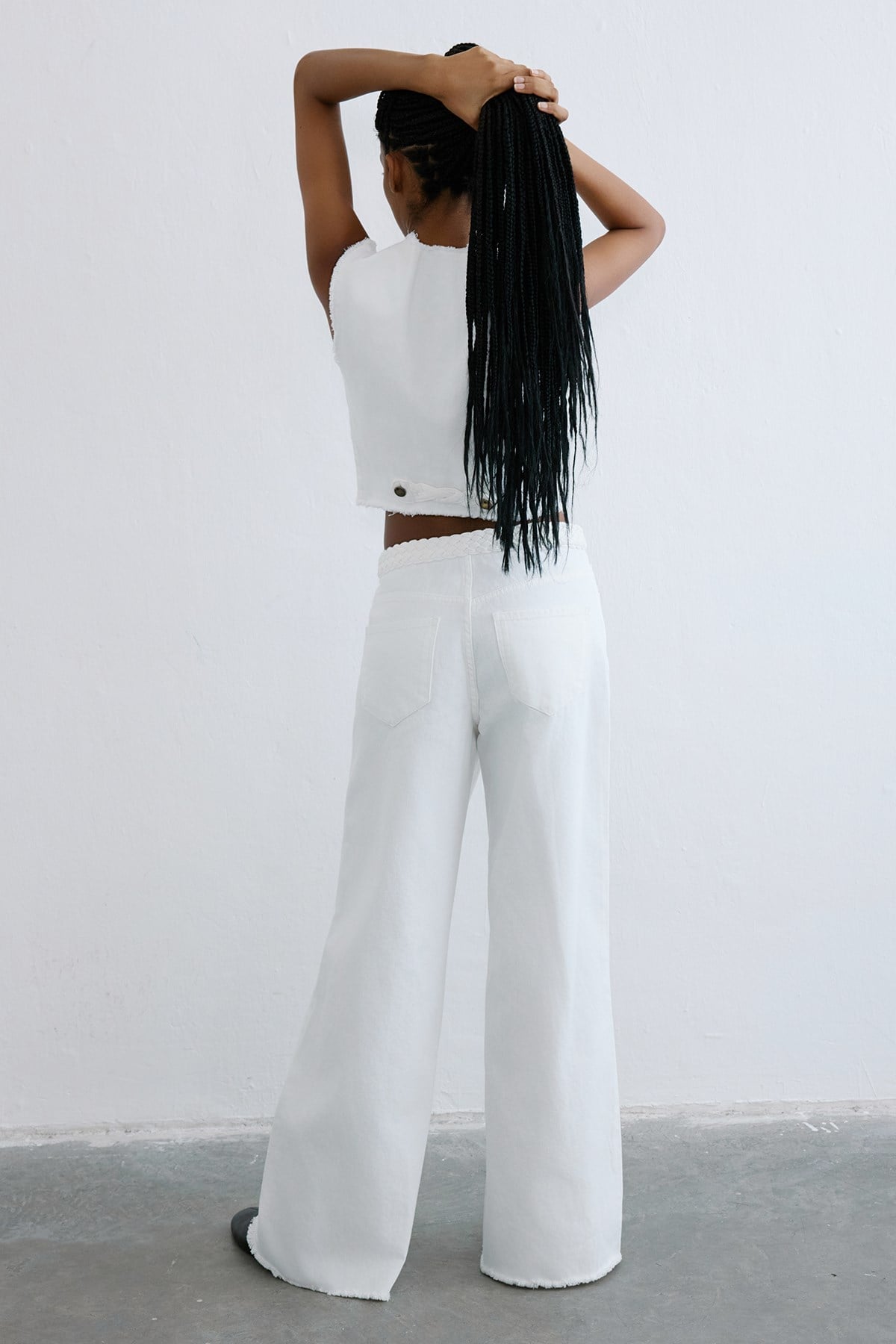 High Waist Wide Leg Denim Trousers
