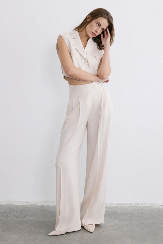 High Waist Wide Leg Pleated Trousers