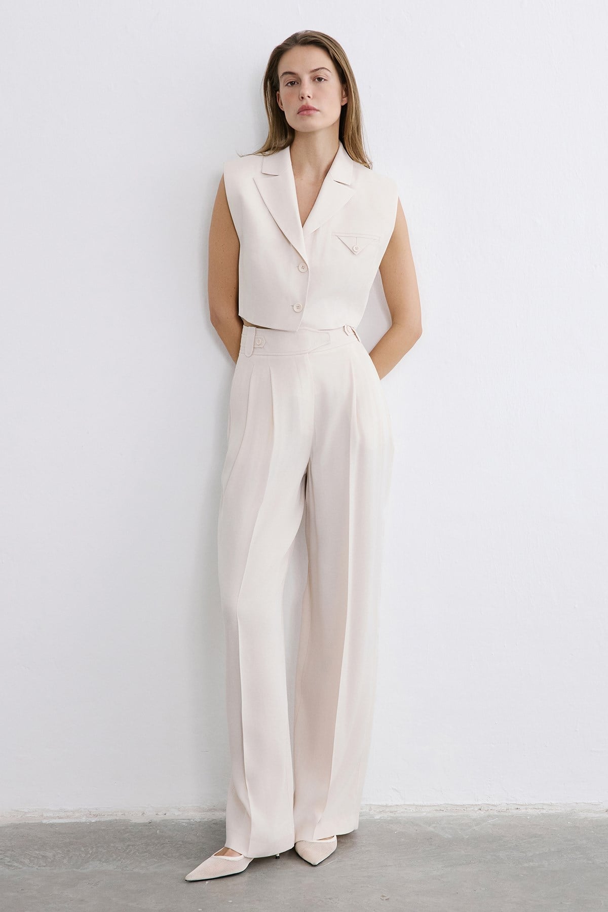 High Waist Wide Leg Pleated Trousers