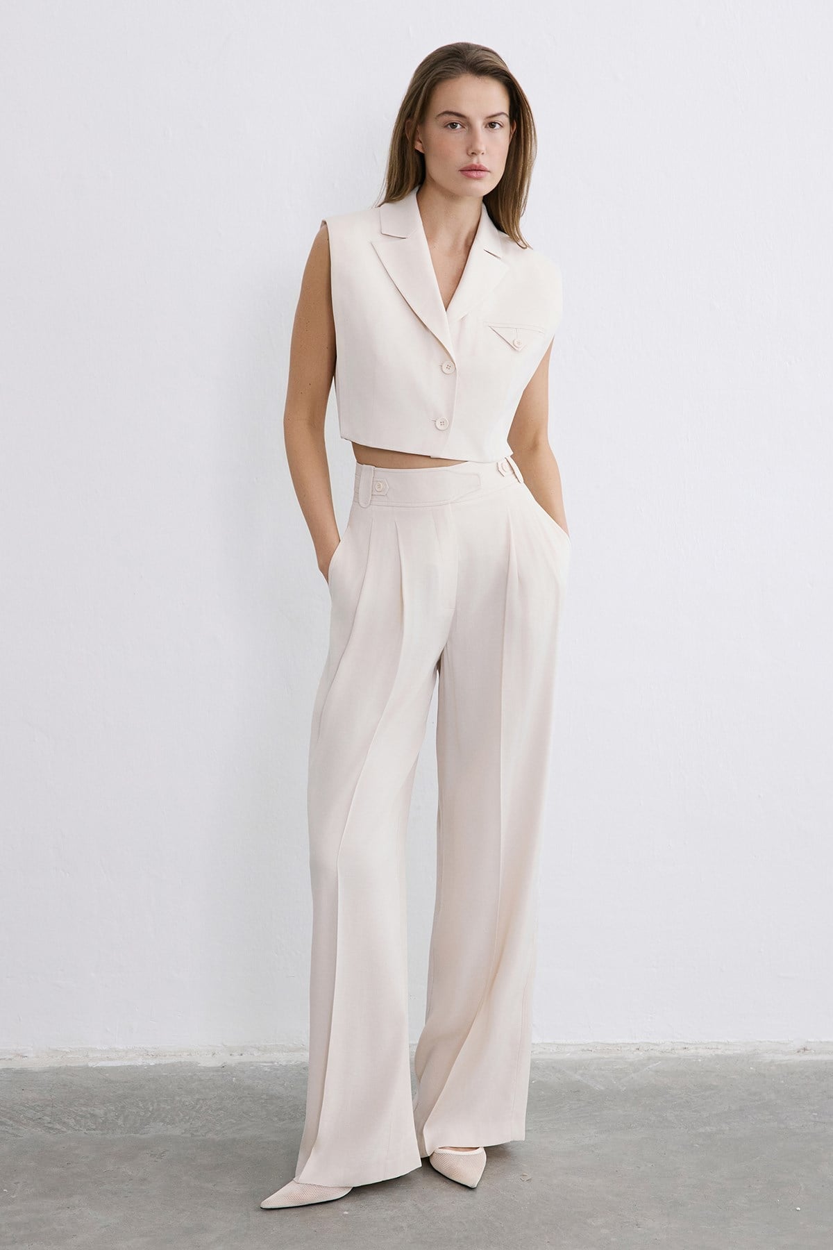 High Waist Wide Leg Pleated Trousers