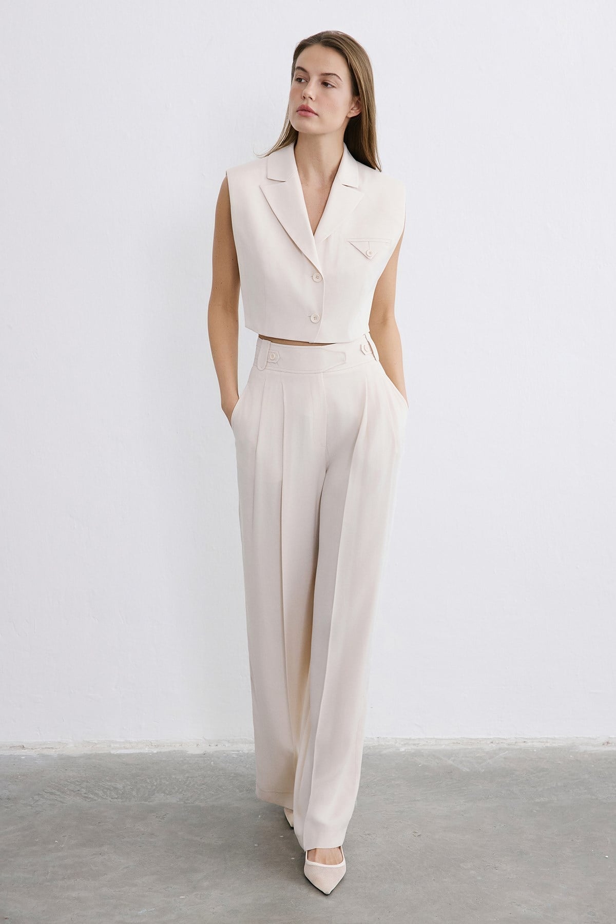High Waist Wide Leg Pleated Trousers
