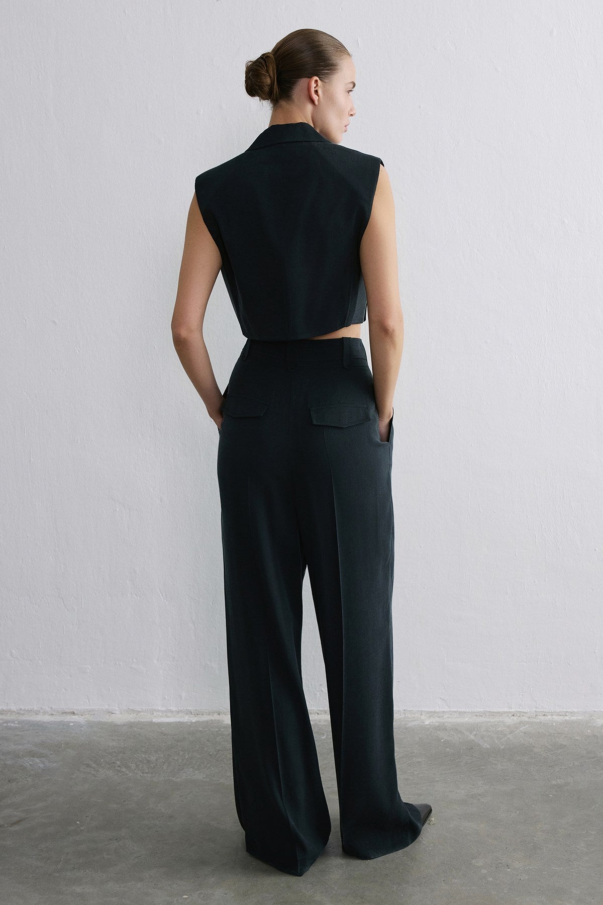 High Waist Wide Leg Pleated Trousers