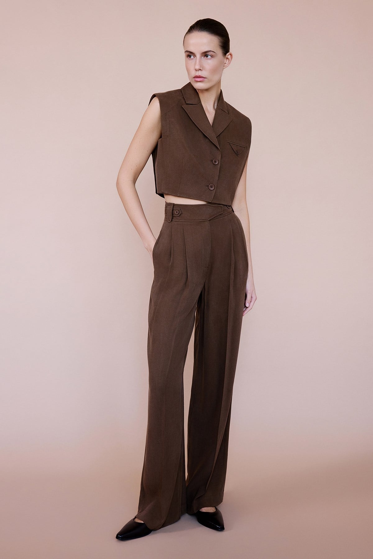 High Waist Wide Leg Pleated Trousers
