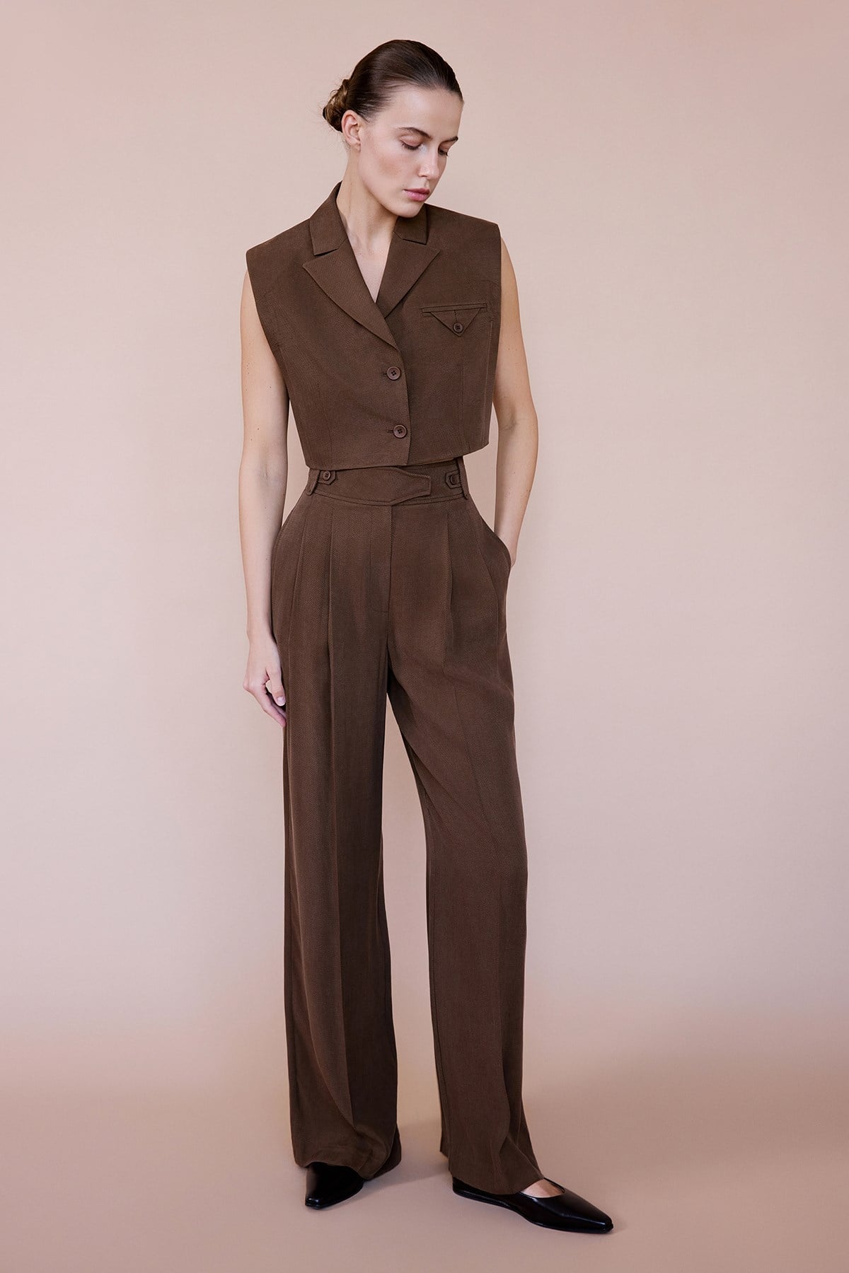 High Waist Wide Leg Pleated Trousers