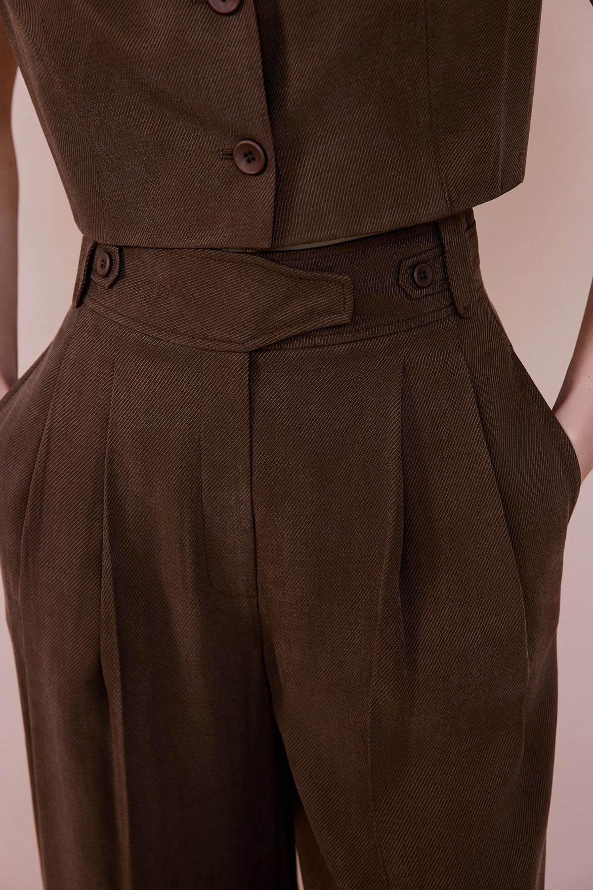 High Waist Wide Leg Pleated Trousers