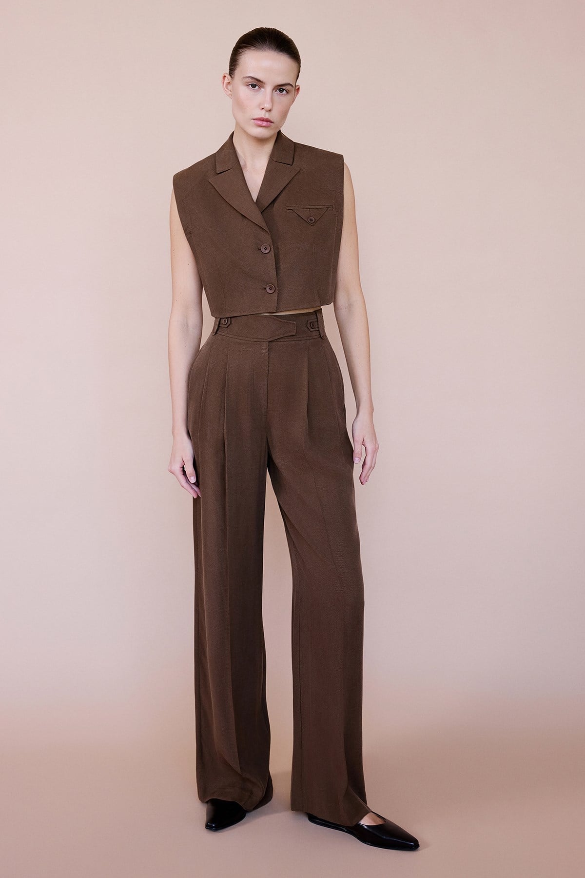 High Waist Wide Leg Pleated Trousers