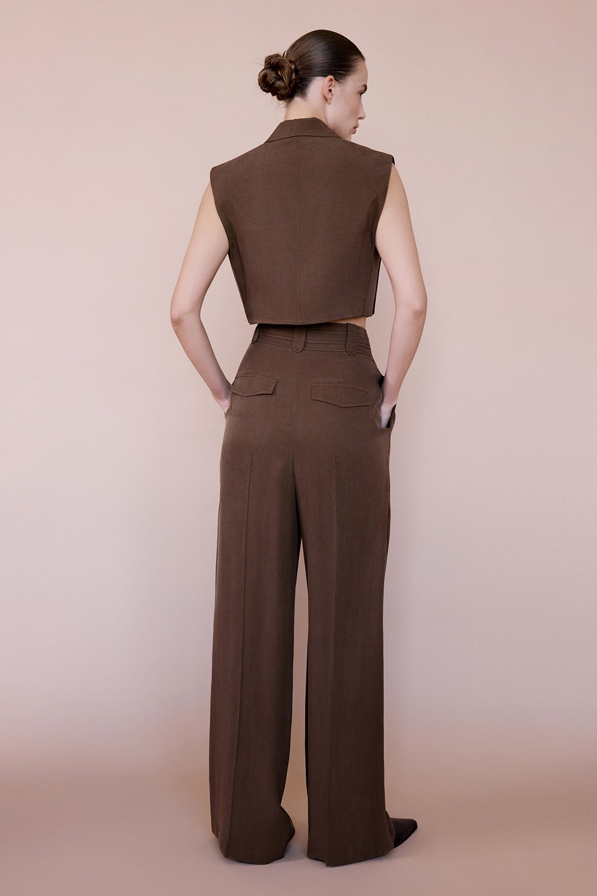 High Waist Wide Leg Pleated Trousers