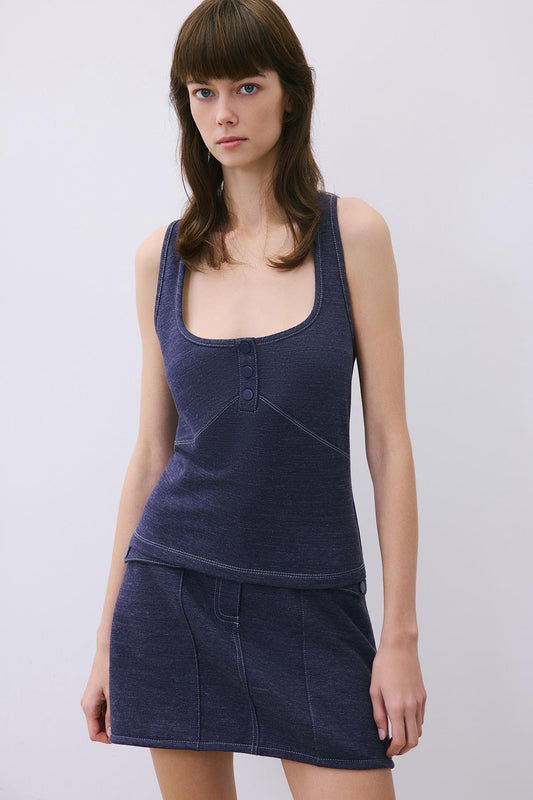 Knit Basic Blouse with Contrast Stitch
