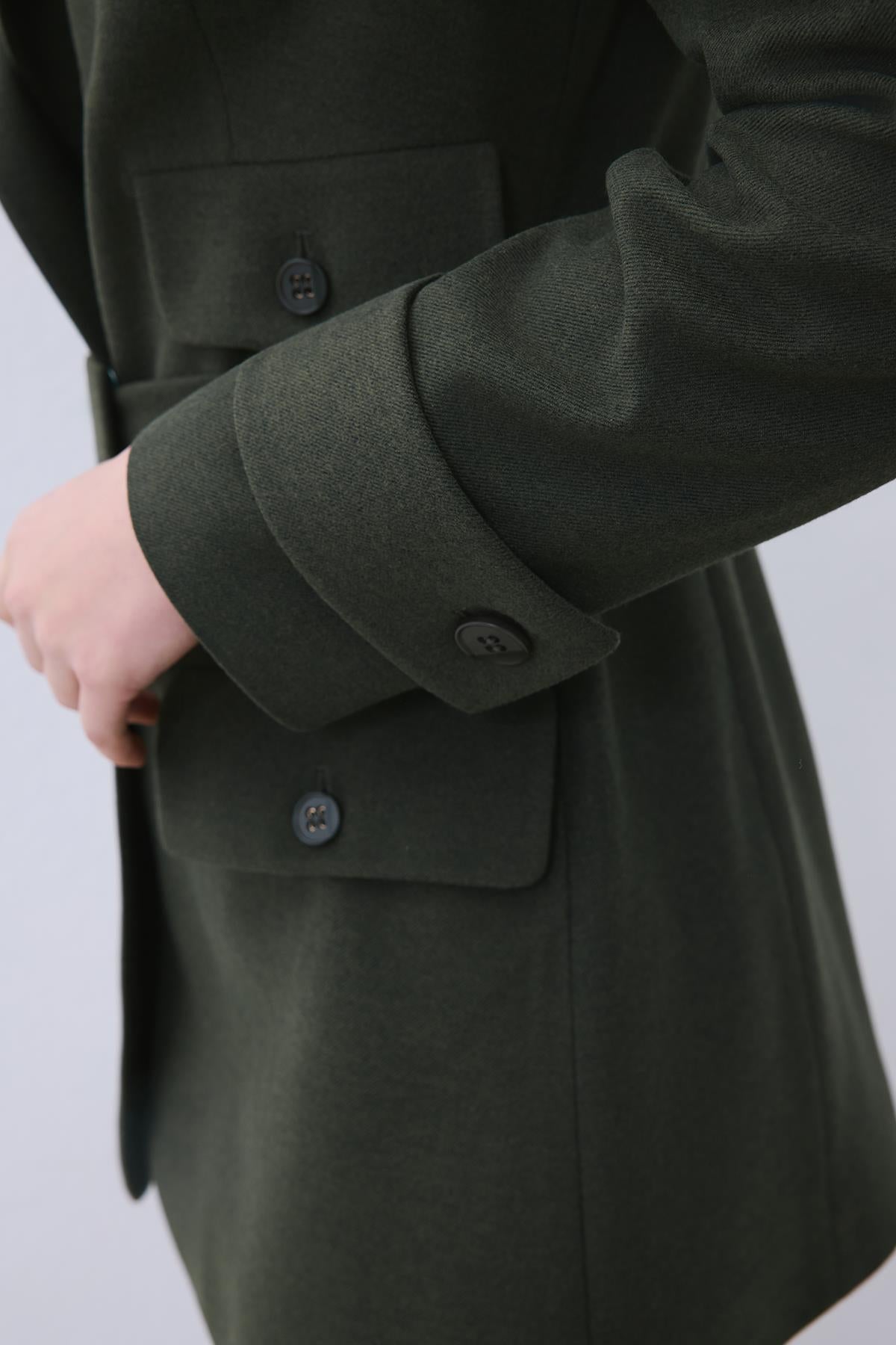Khaki Belted Lined Jacket with Pockets