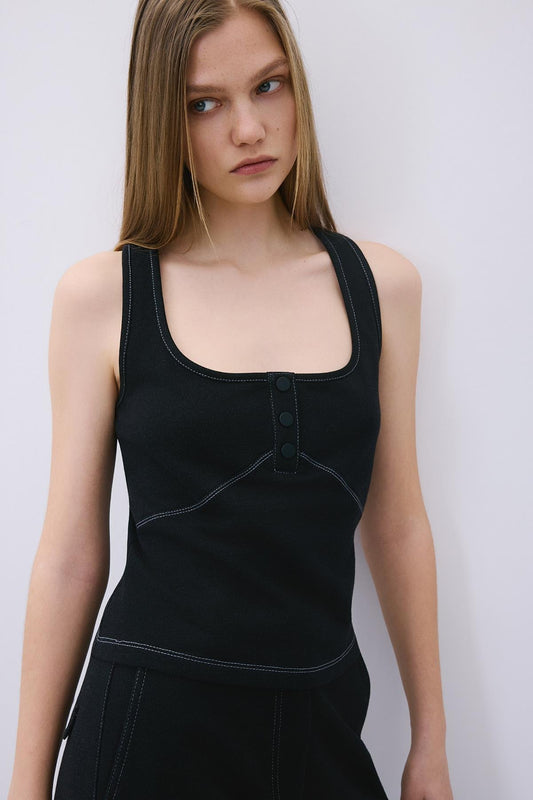 Knit Basic Blouse with Contrast Stitch