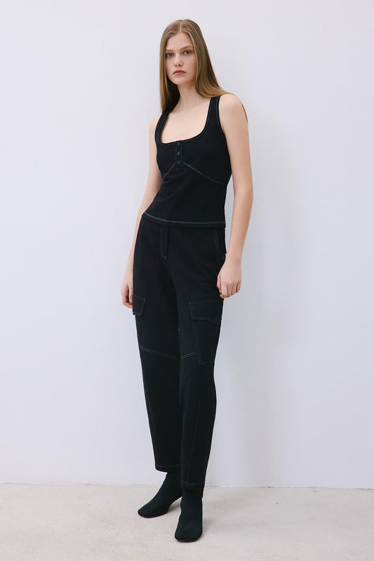 Knit Basic Blouse with Contrast Stitch
