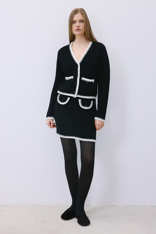 Knit Cardigan with Contrast Piping