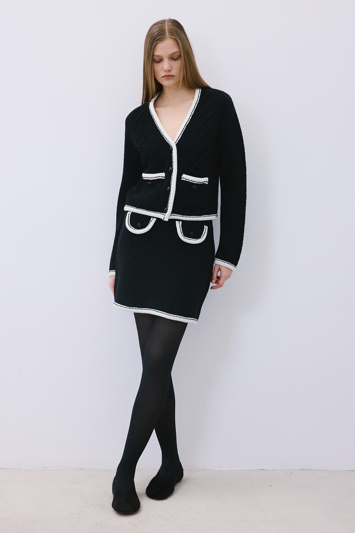 Knit Mini Skirt with Contrast Piping