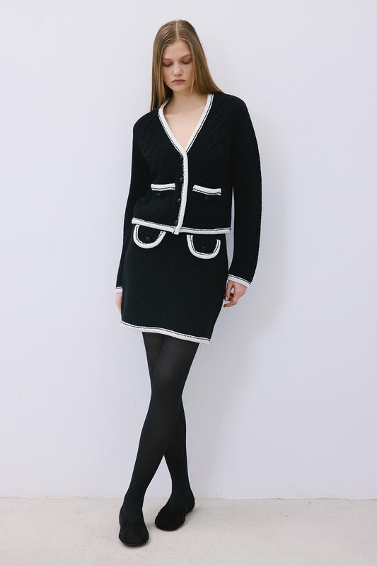 Knit Mini Skirt with Contrast Piping