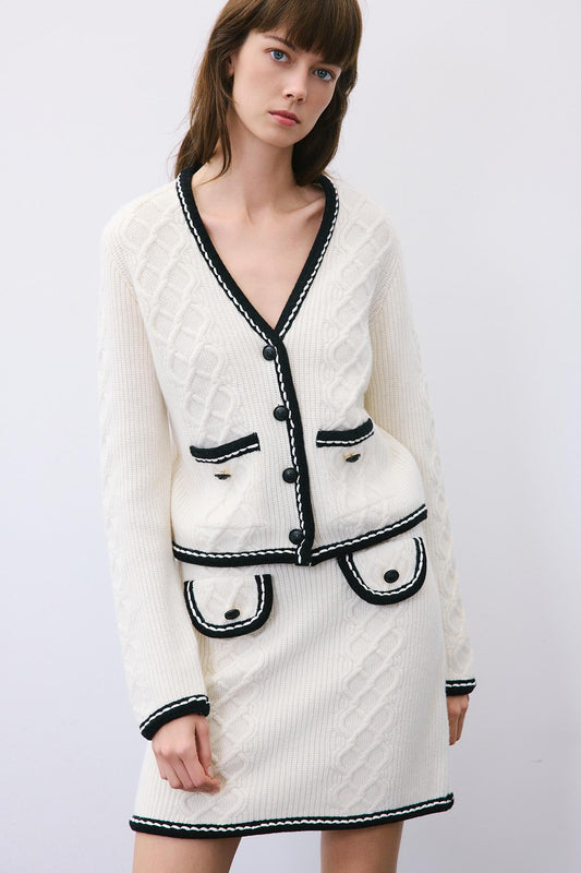 Knit Mini Skirt with Contrast Piping