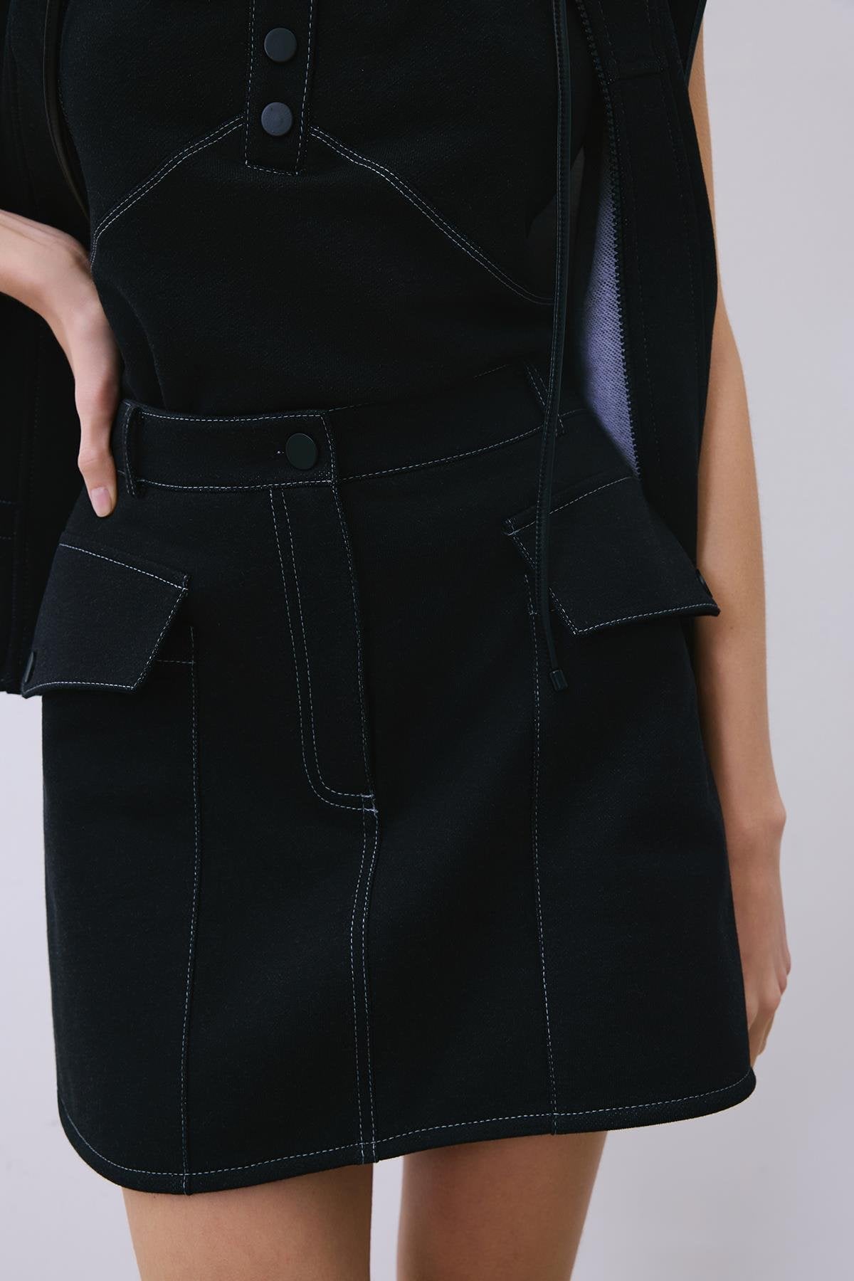 Indigo Knit Mini Skirt with Contrast Stitch