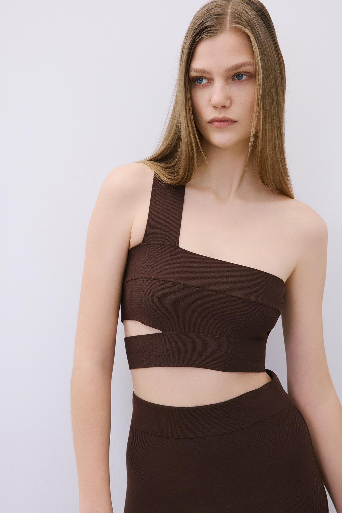 Knit One-Shoulder Bandeau Top