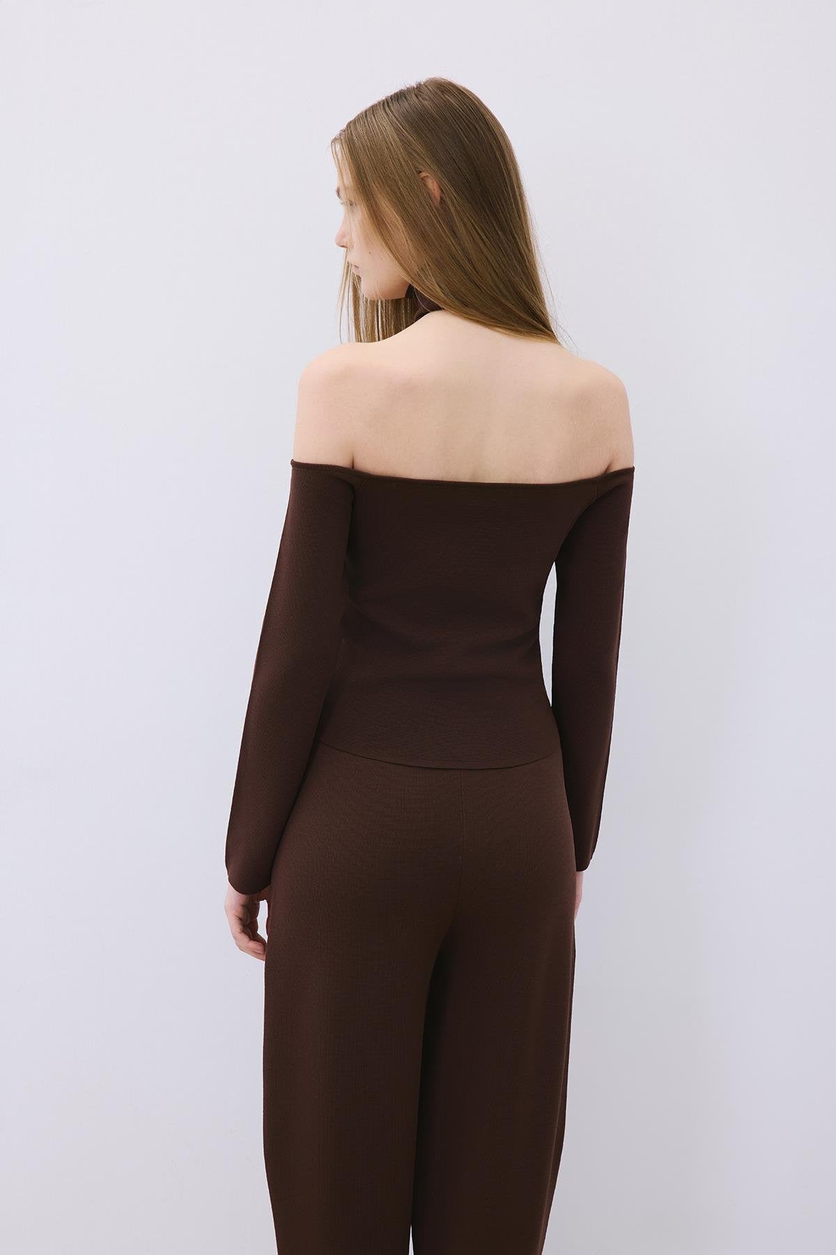 Knit Turtleneck Blouse with Shoulder Cut-Out