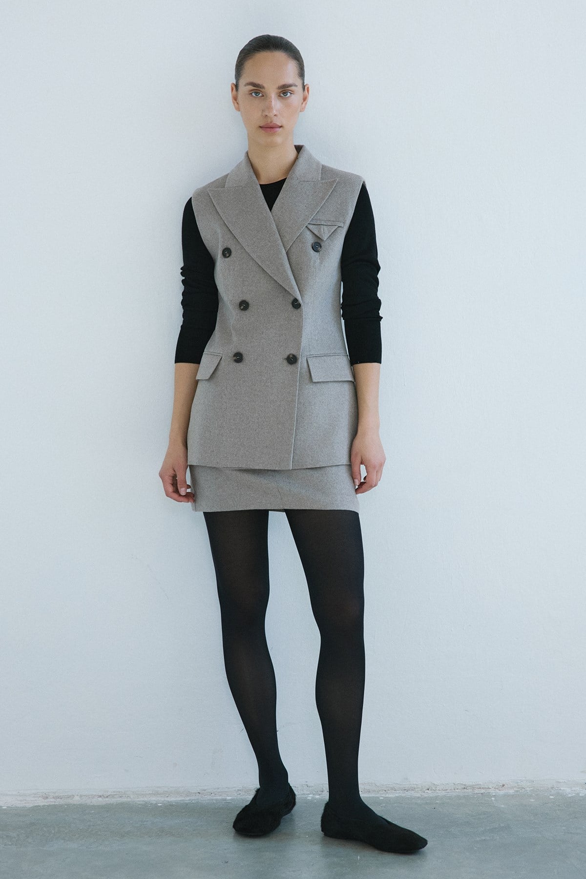 Lapel Collar Lined Double-Breasted Long Vest