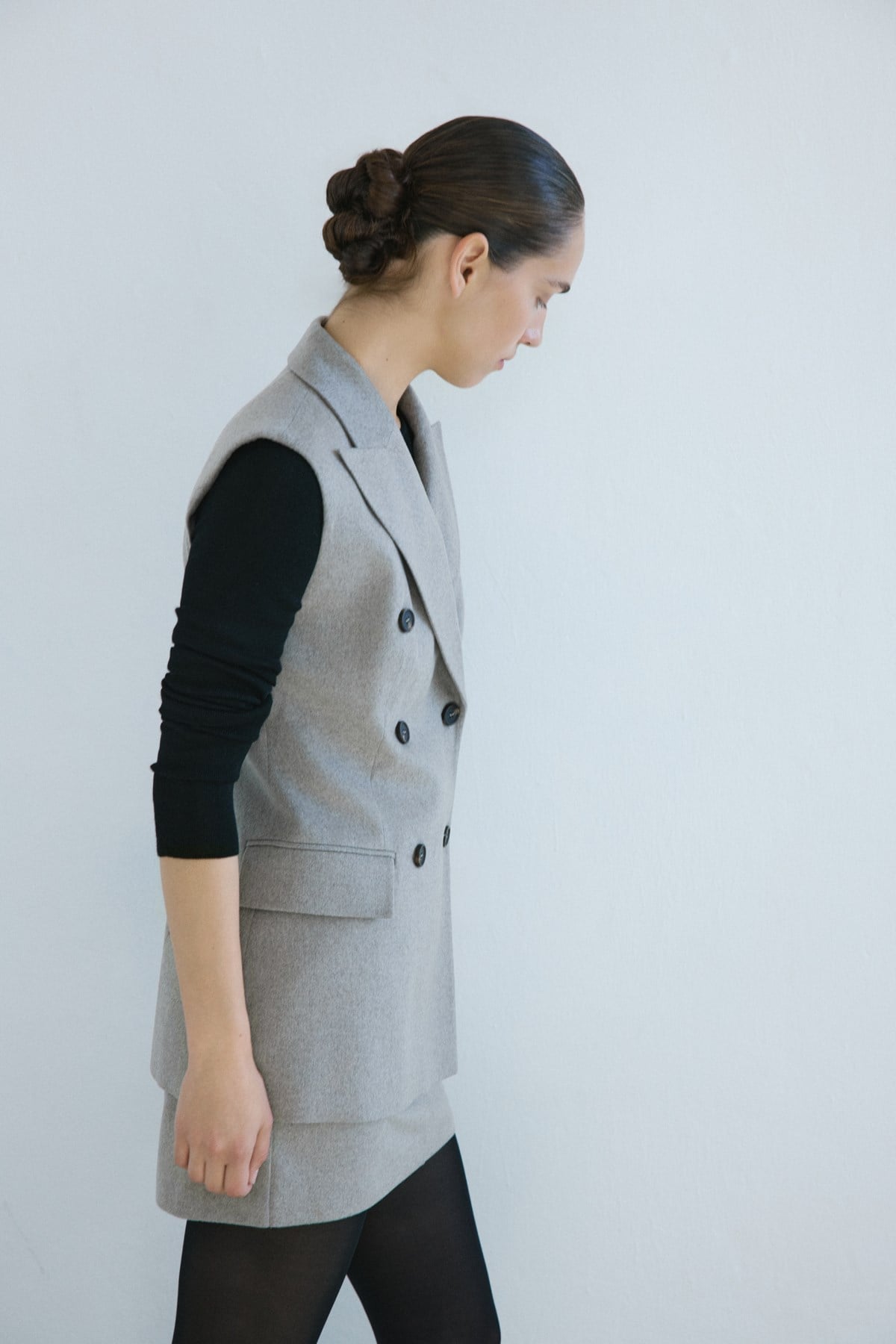 Lapel Collar Lined Double-Breasted Long Vest