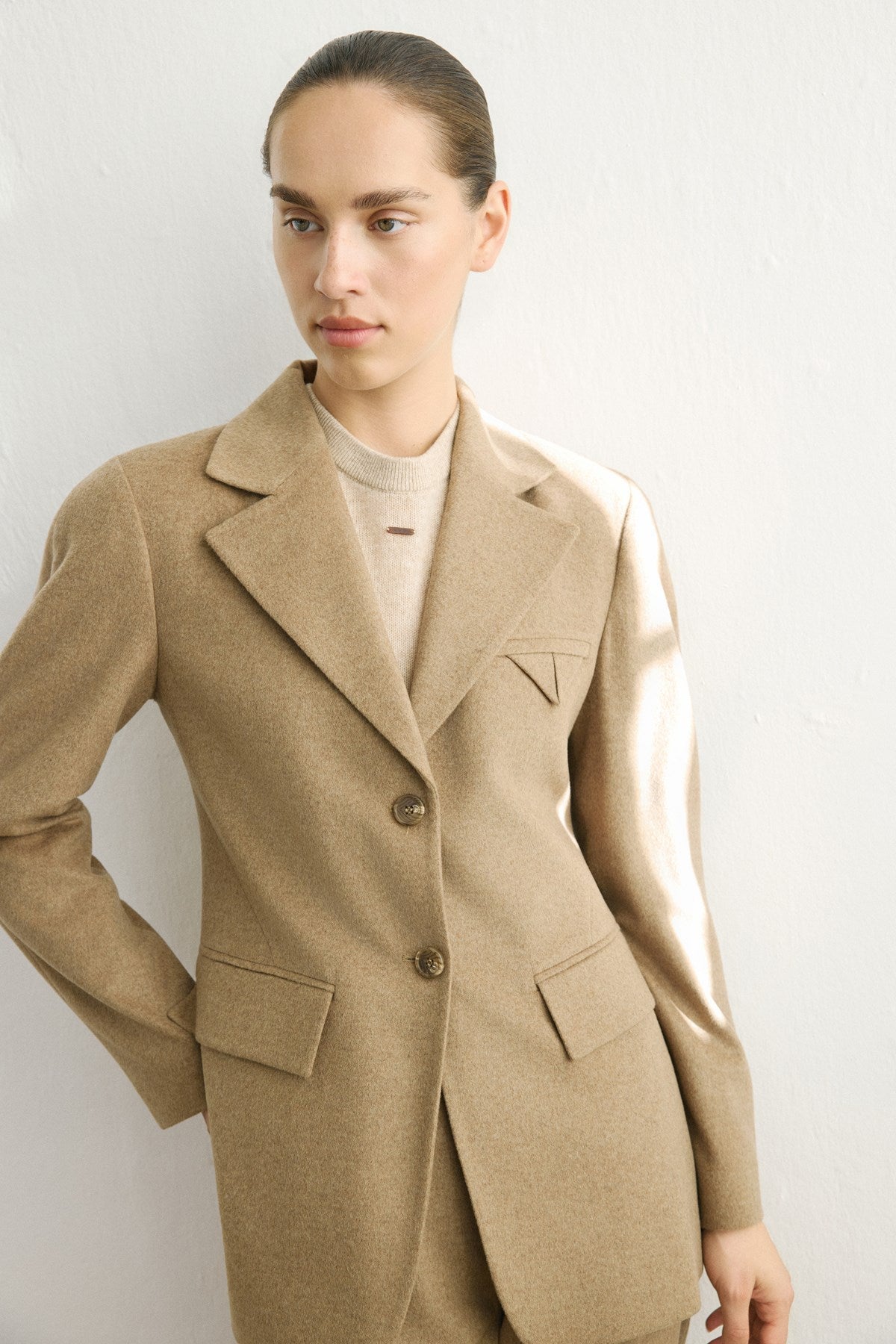 Lapel Collar Lined Long Sleeve Blazer Jacket