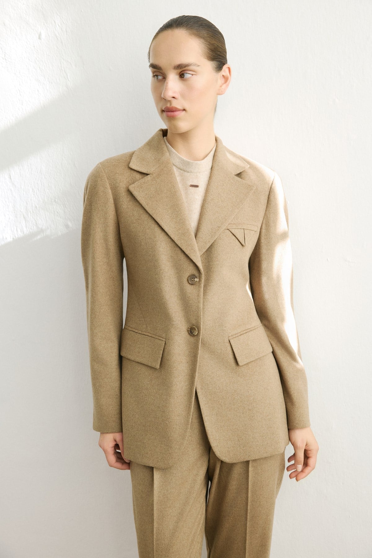Lapel Collar Lined Long Sleeve Blazer Jacket