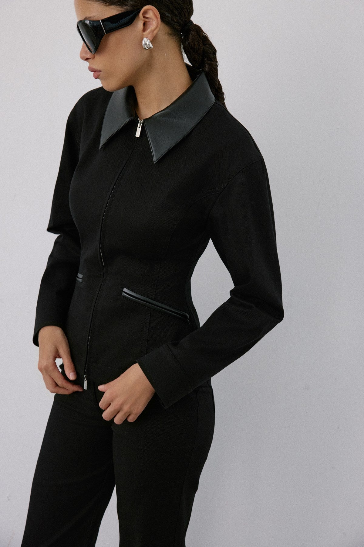 Leather Collar Leather Piping Blazer