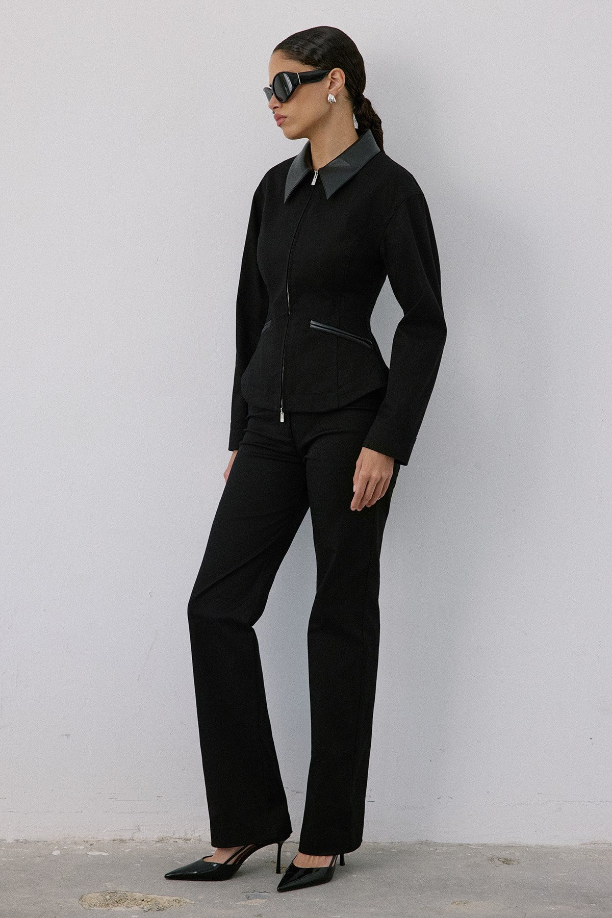 Leather Collar Leather Piping Blazer