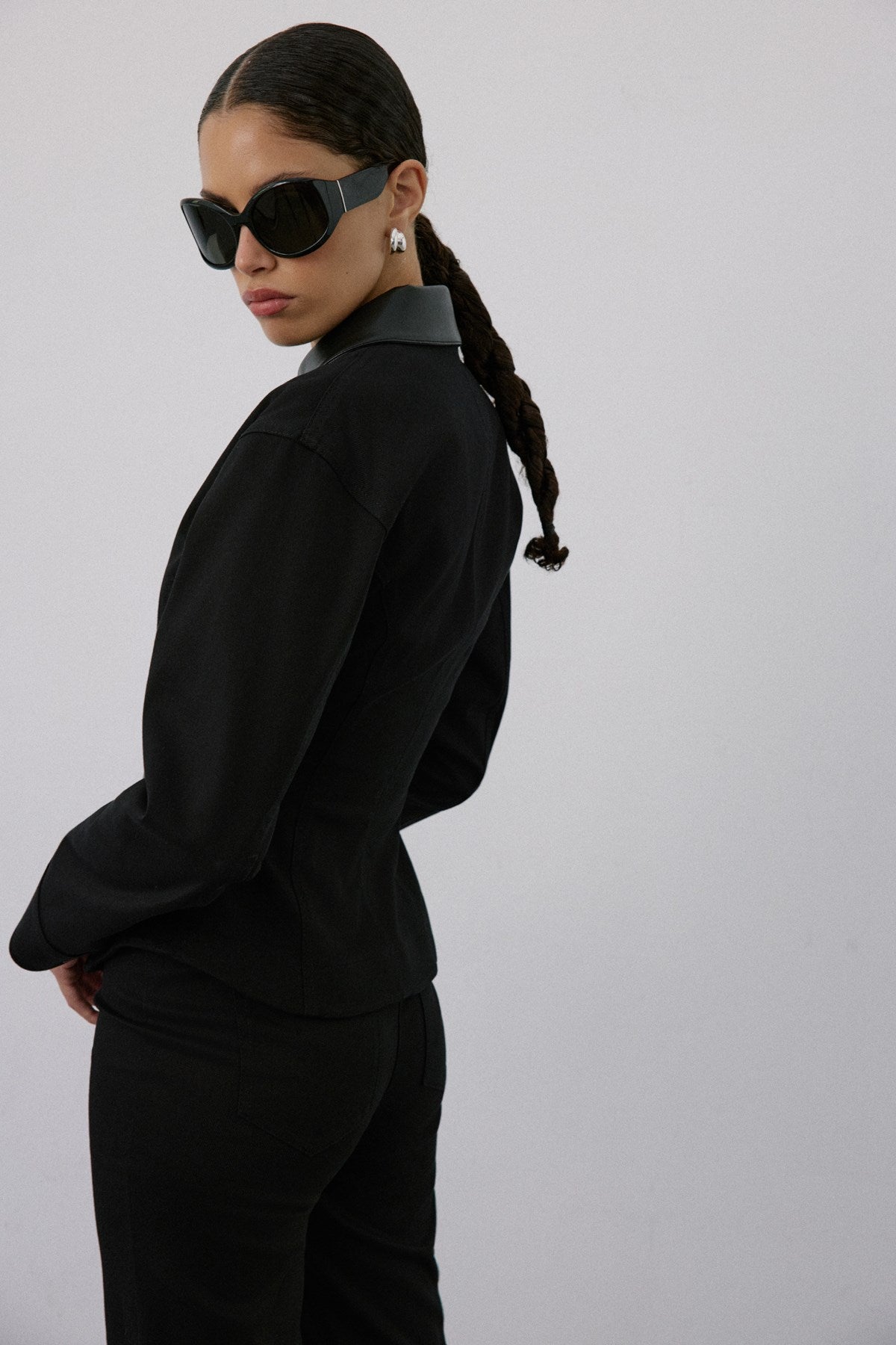 Leather Collar Leather Piping Blazer