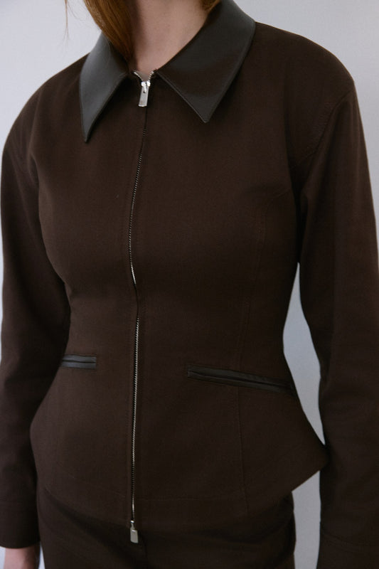 Leather Collar Leather Piping Blazer