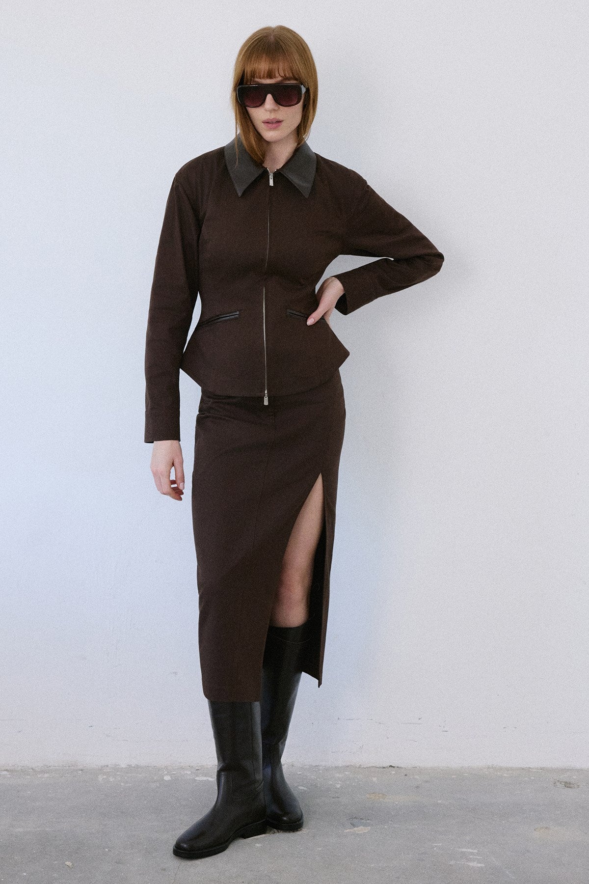 Leather Collar Leather Piping Blazer