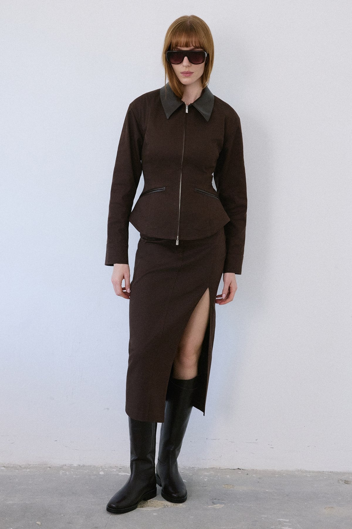 Leather Collar Leather Piping Blazer