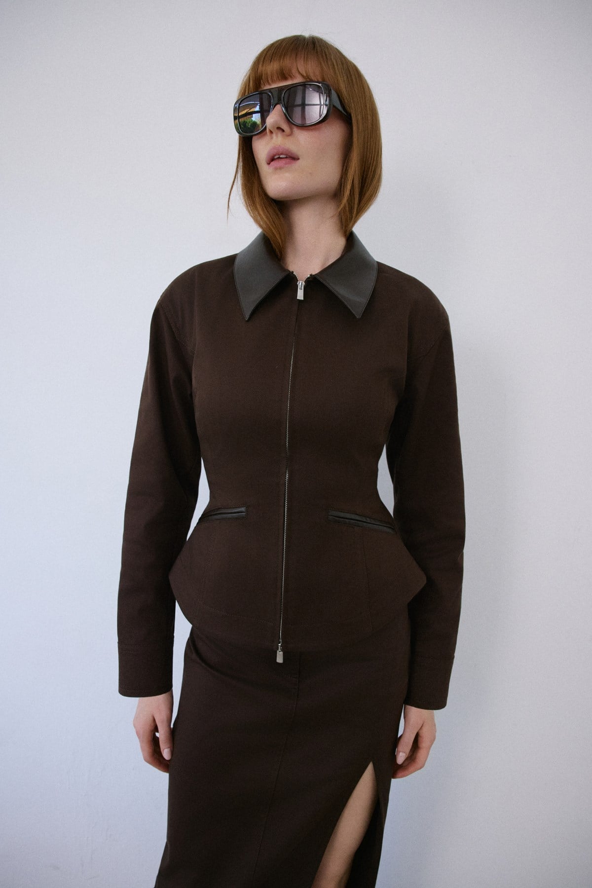 Leather Collar Leather Piping Blazer