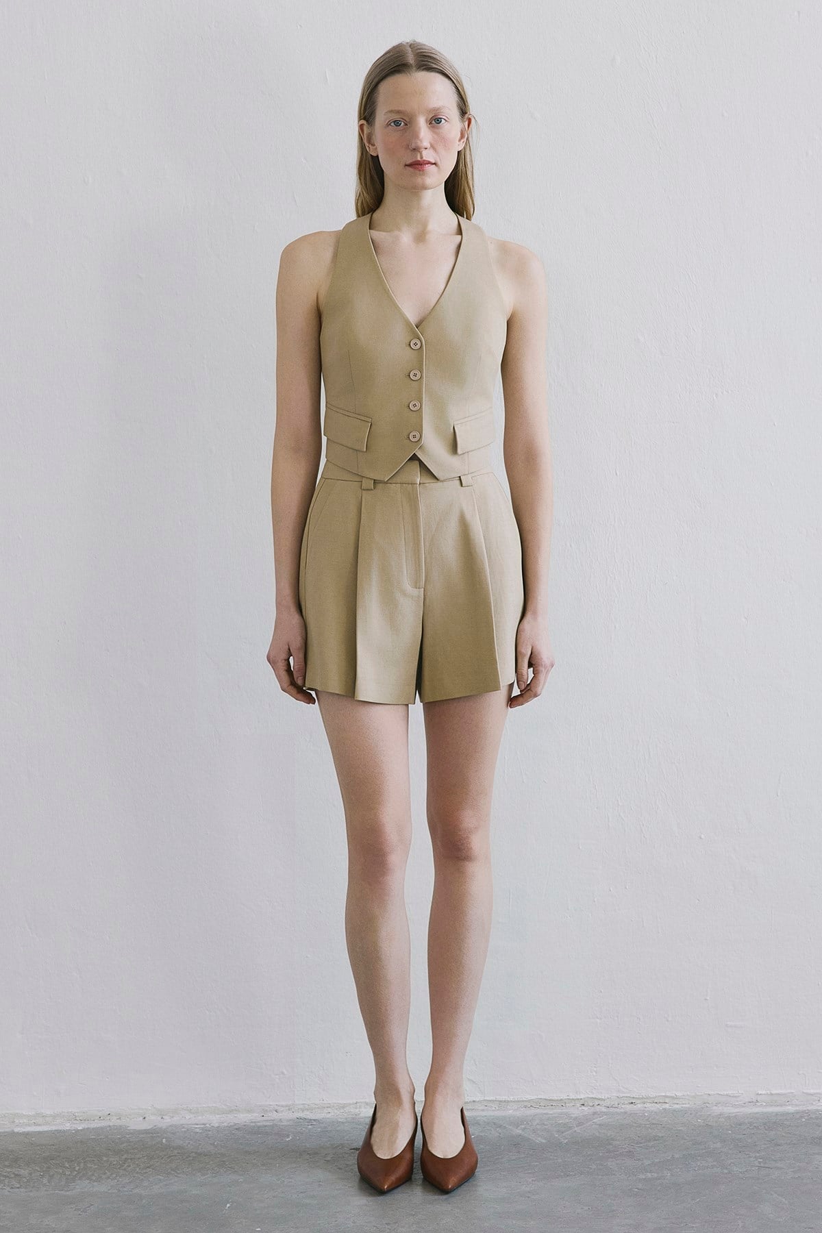 Linen Blend Belted Mini Powder Shorts