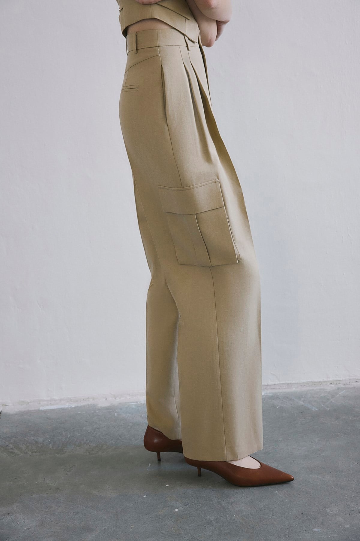 Linen Blend High Waist Wide Leg Powder Pants