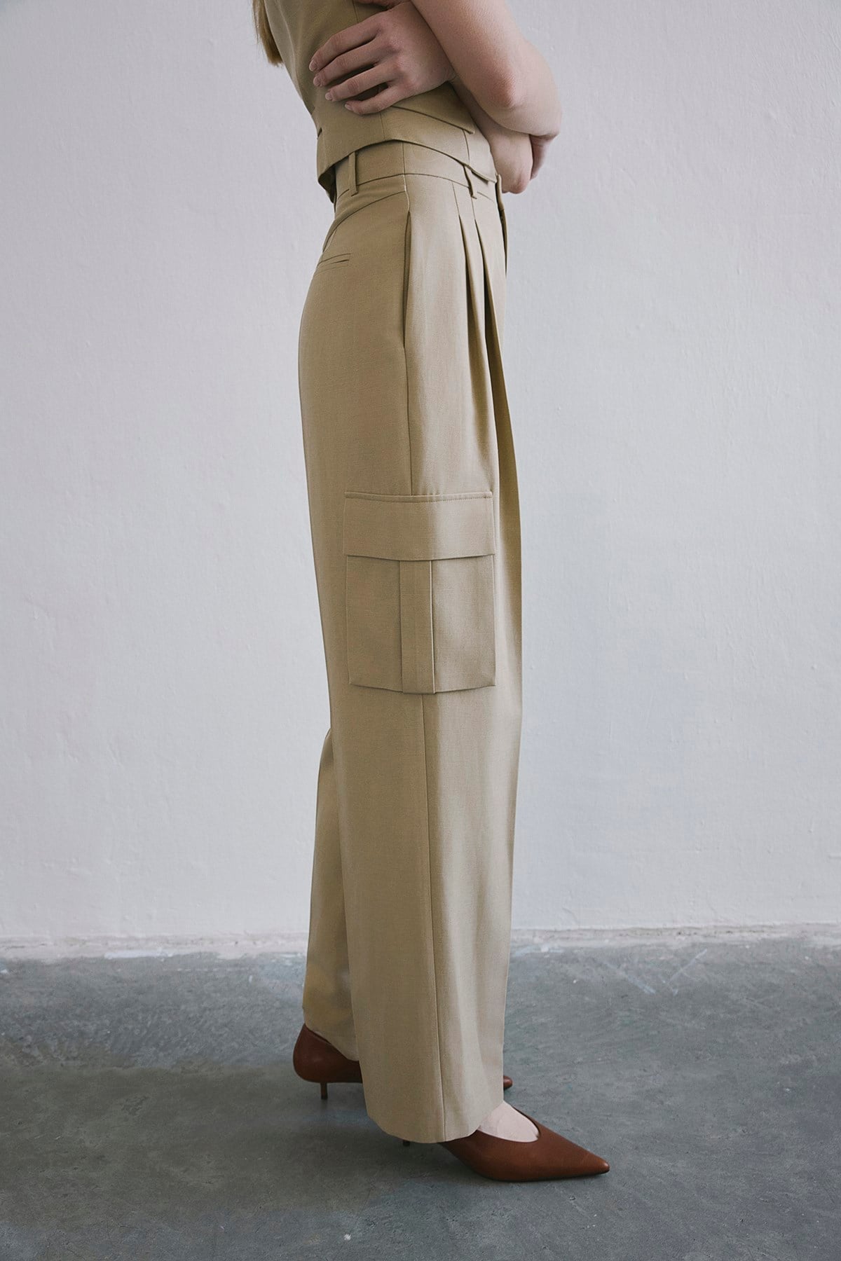 Linen Blend High Waist Wide Leg Powder Pants