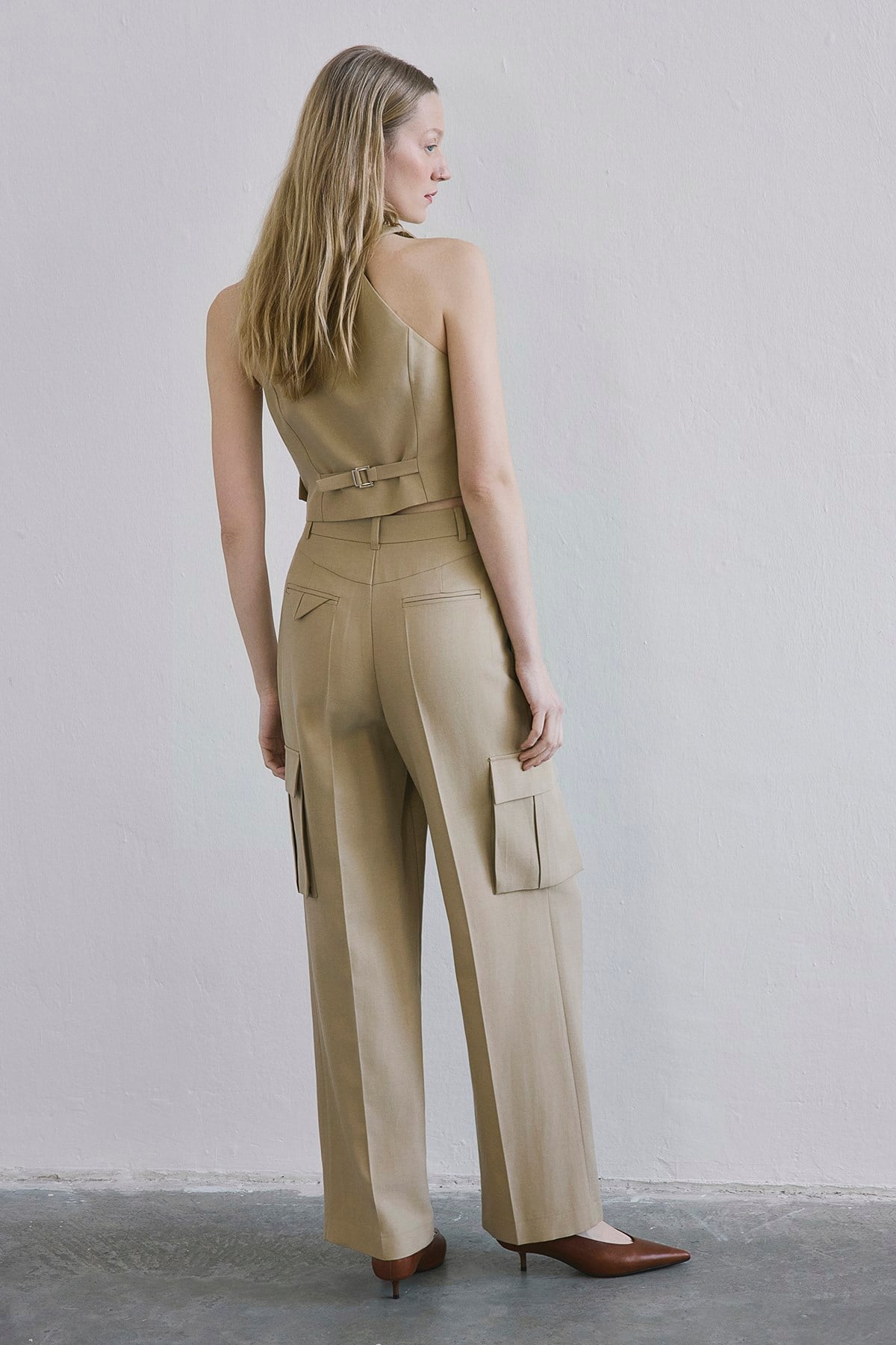 Linen Blend High Waist Wide Leg Powder Pants