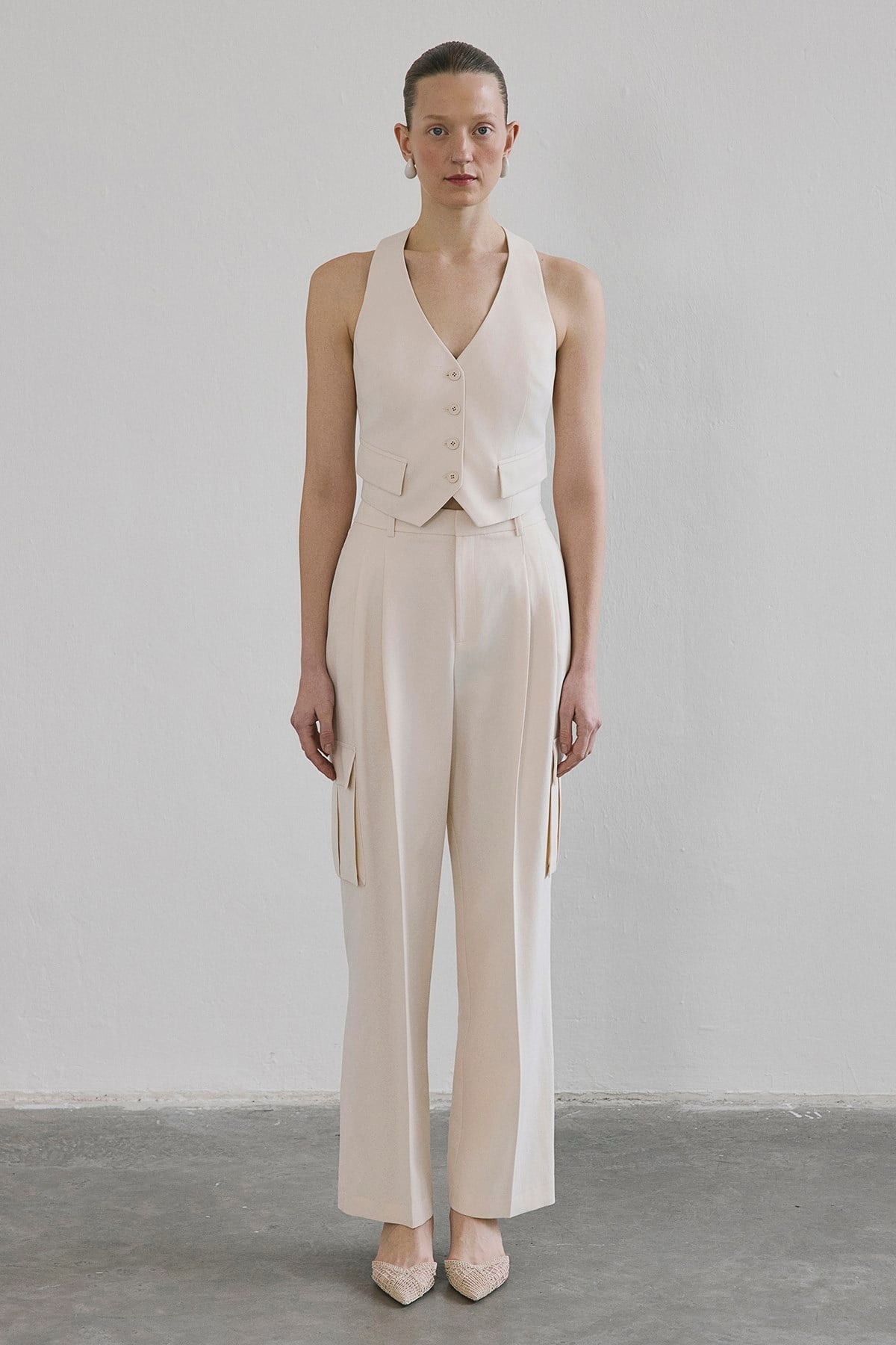 Linen Blend High Waist Wide Leg Powder Pants