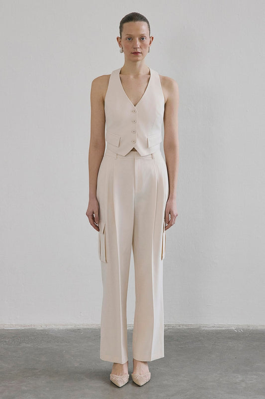 Linen Blend High Waist Wide Leg Powder Pants