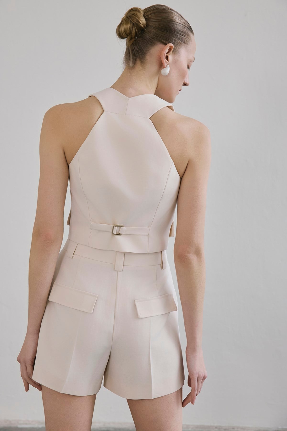 Linen Button Front Short Vest